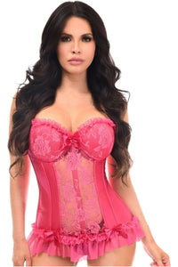 Daisy Corsets Lavish Fuchsia Lycra & Lace Hook & Eye Stretch Bustier Corset in Fuchsia 