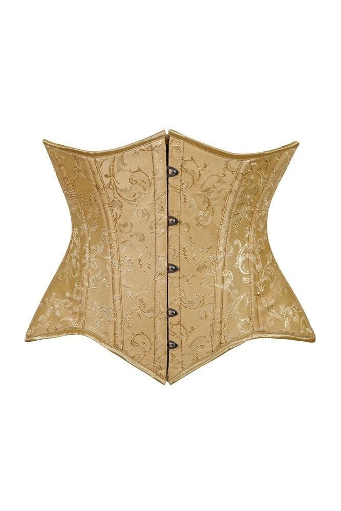 Lavish Gold Brocade Waist Cincher Under Bust Corset w/Front Busk Closure