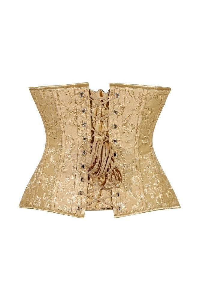 Lavish Gold Brocade Waist Cincher Under Bust Corset w/Front Busk Closure