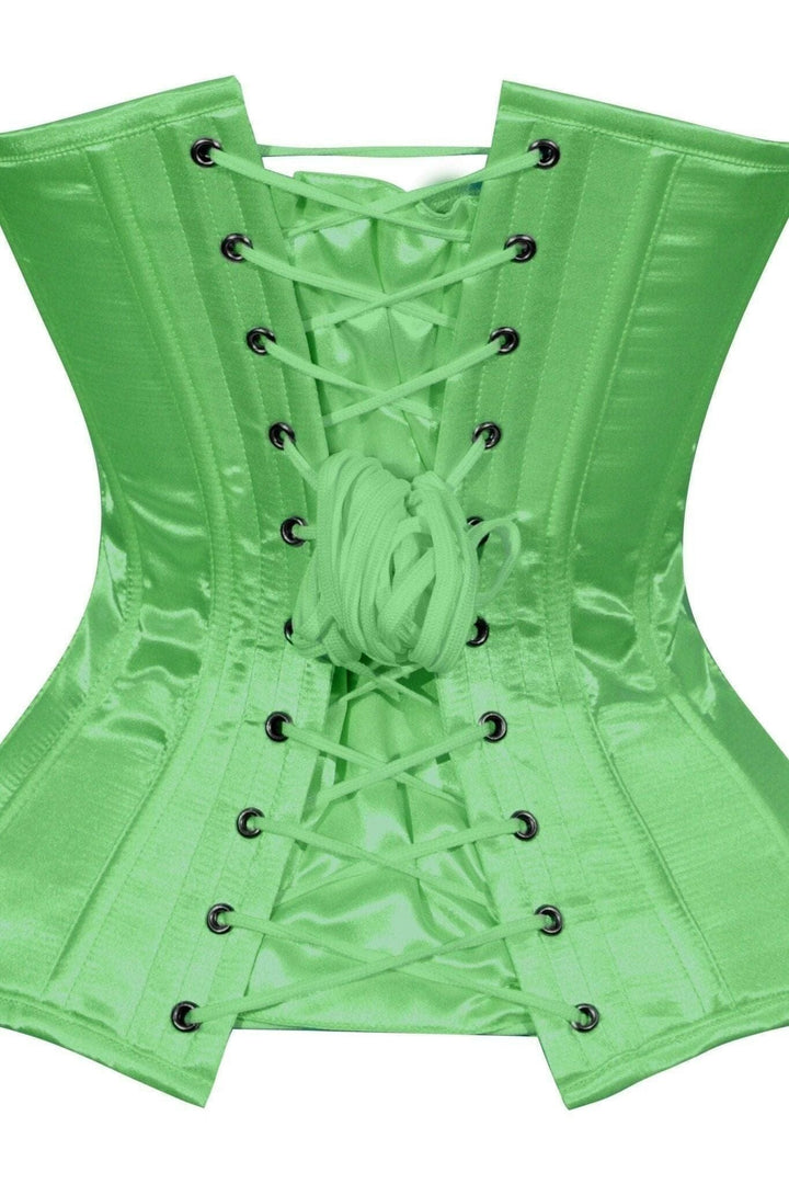 Lavish Green Satin Overbust Corset Sweetheart Neckline Busk Closure