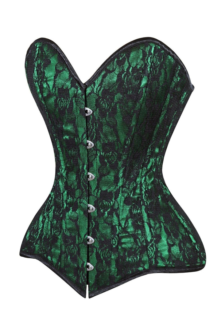 Lavish Green/Black Lace Overbust Corset Sweetheart Neckline Busk Closure