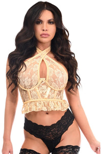 Daisy Corsets Lavish Ivory Lace Underwire Cincher w/Built In Halter Top in Ivory  from SexyShoes.com