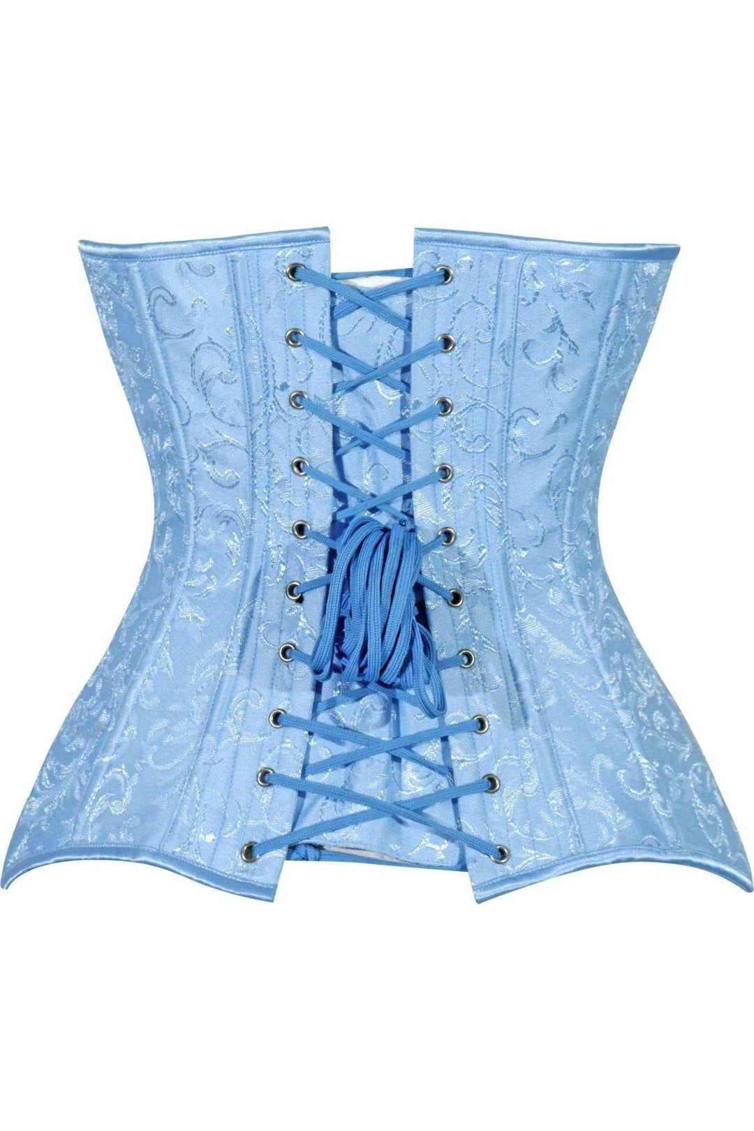 Lavish Lt Blue Brocade Overbust Corset W/Busk Closure