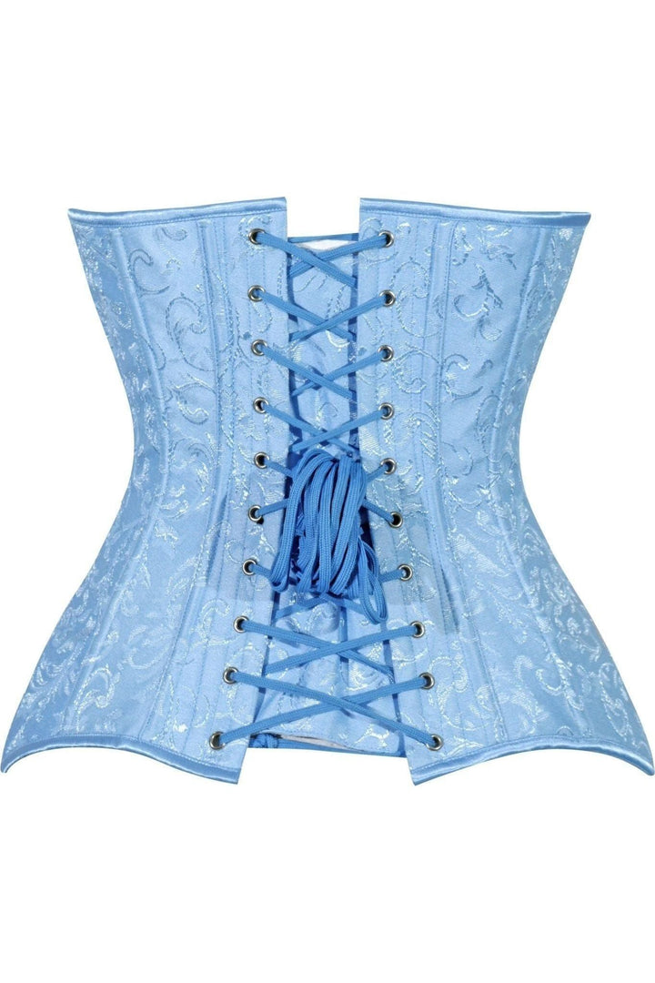 Lavish Lt Blue Brocade Overbust Corset W/Busk Closure