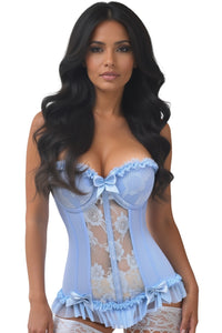 Daisy Corsets Lavish Lt Blue Lycra & Lace Hook & Eye Stretch Bustier Corset in Blue 