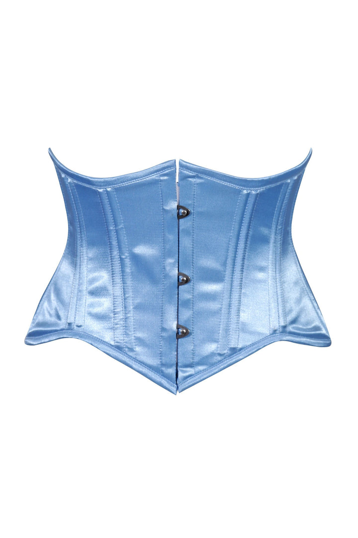 Lavish Lt Blue Satin Mini Cincher Underbust Corset Waist Cincher Busk Closure