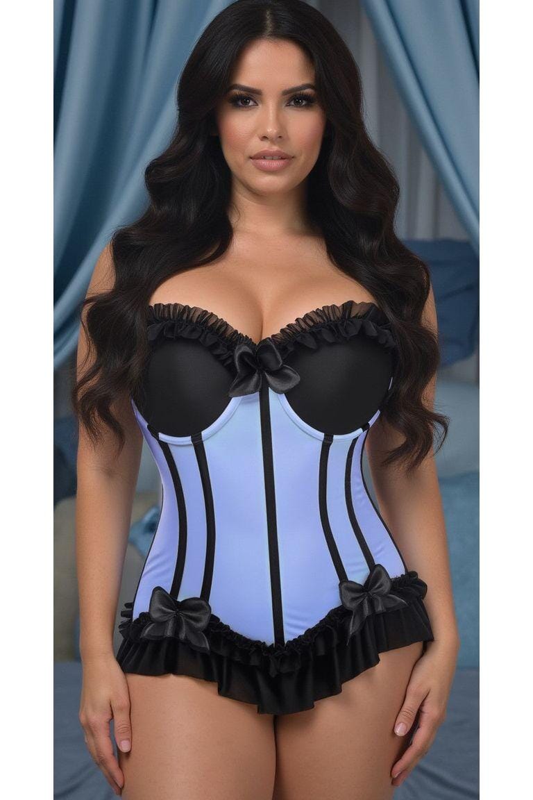 Daisy Corsets Lavish Lt Blue w/Black Lycra Hook & Eye Stretch Bustier Corset in Blue 