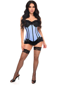 Daisy Corsets Lavish Lt Blue w/Black Lycra Hook & Eye Stretch Bustier Corset in Blue 