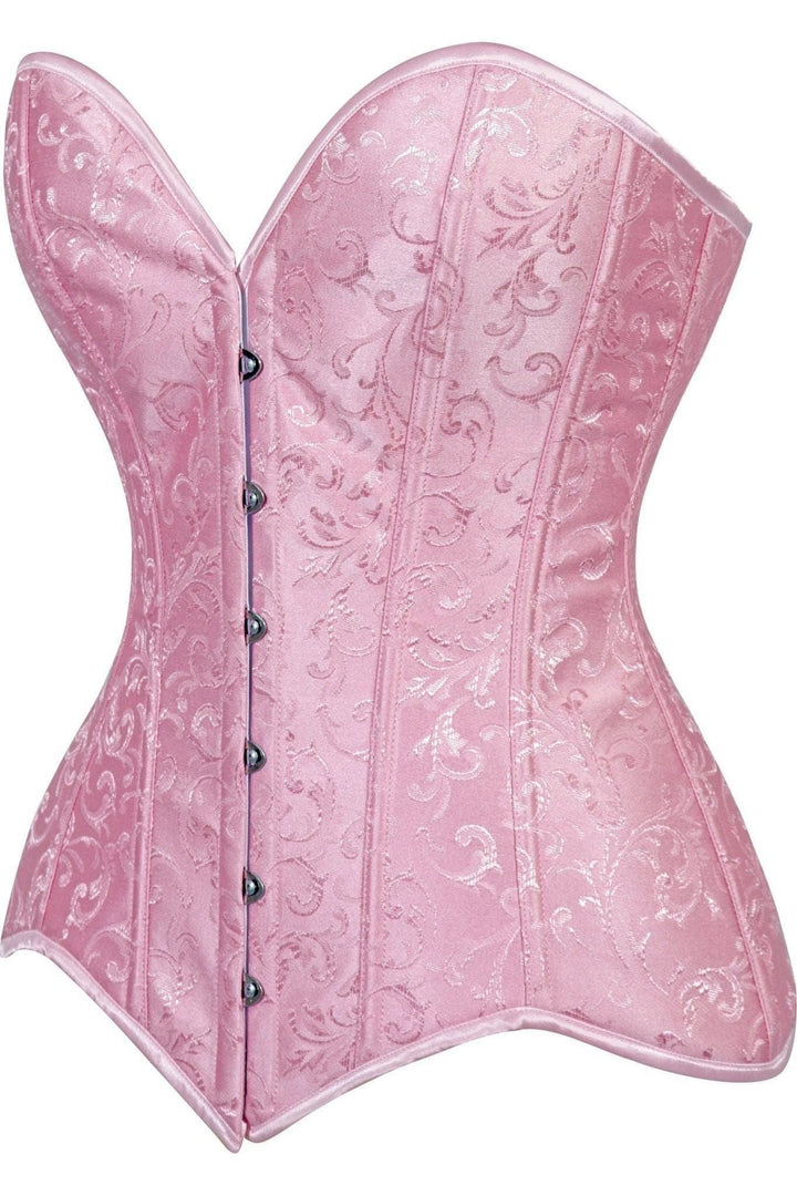 Lavish Lt Pink Brocade Overbust Corset W/Busk Closure