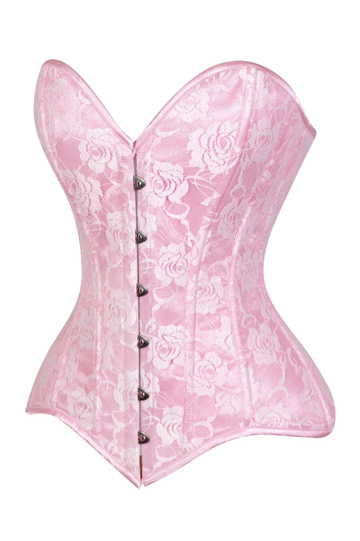 Lavish Lt Pink Lace Overbust Corset Sweetheart Neckline Busk Closure