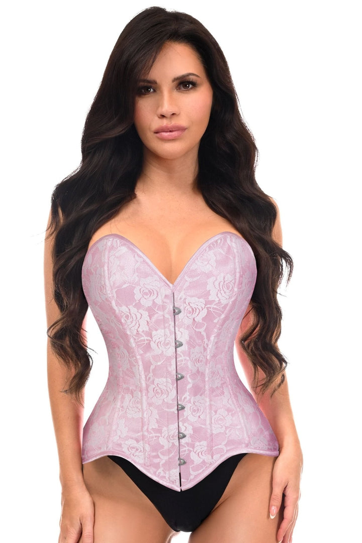 Lavish Lt Pink Lace Overbust Corset Sweetheart Neckline Busk Closure