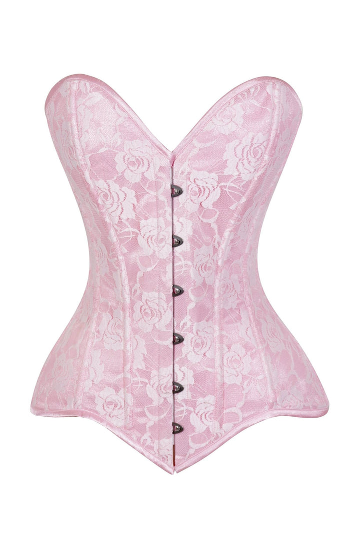 Lavish Lt Pink Lace Overbust Corset Sweetheart Neckline Busk Closure