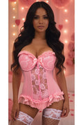 Lavish Lt Pink Lycra & Lace Hook & Eye Stretch Bustier Corset