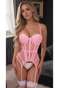 Lavish Lt Pink Mesh Underwire Bustier Corset w/Garters
