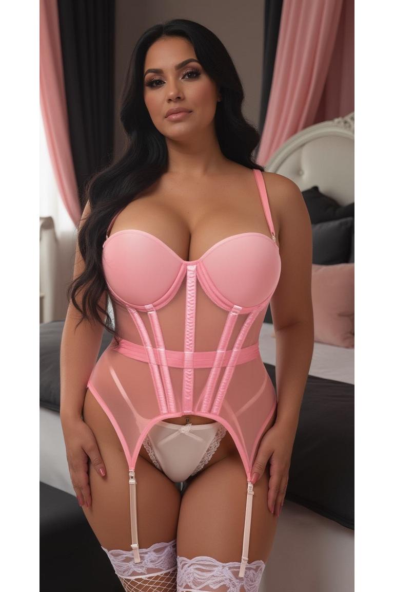 Daisy Corsets Lavish Lt Pink Mesh Underwire Bustier Corset w/Garters in Pink 