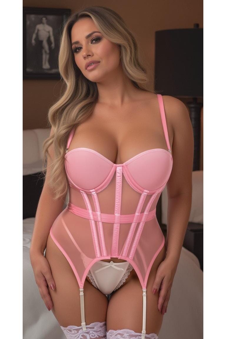 Daisy Corsets Lavish Lt Pink Mesh Underwire Bustier Corset w/Garters in Pink 
