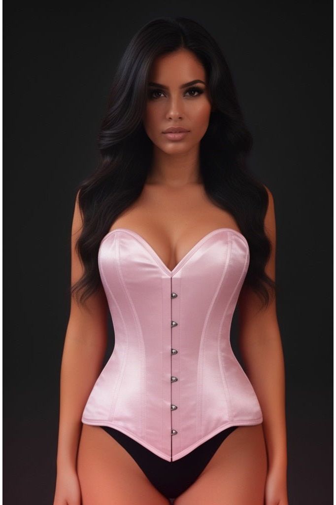 Lavish Lt Pink Satin Overbust Corset Sweetheart Neckline Busk Closure
