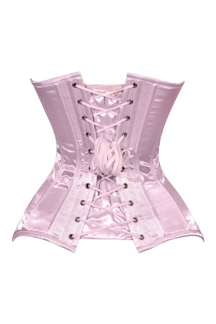 Lavish Lt Pink Satin Overbust Corset Sweetheart Neckline Busk Closure