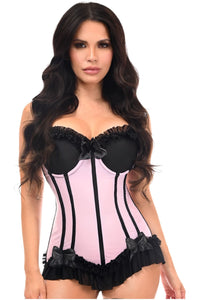 Daisy Corsets Lavish Lt Pink w/Black Lycra Hook & Eye Stretch Bustier Corset in Pink 