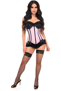 Daisy Corsets Lavish Lt Pink w/Black Lycra Hook & Eye Stretch Bustier Corset in Pink 