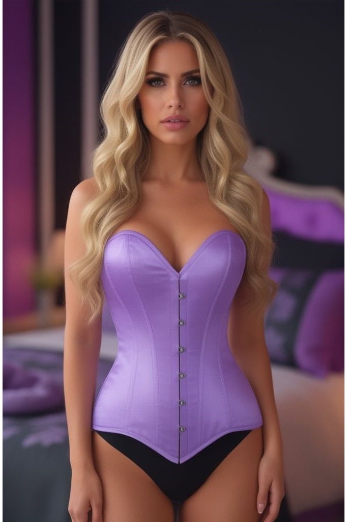 Lavish Lt Purple Satin Overbust Corset Sweetheart Neckline Busk Closure