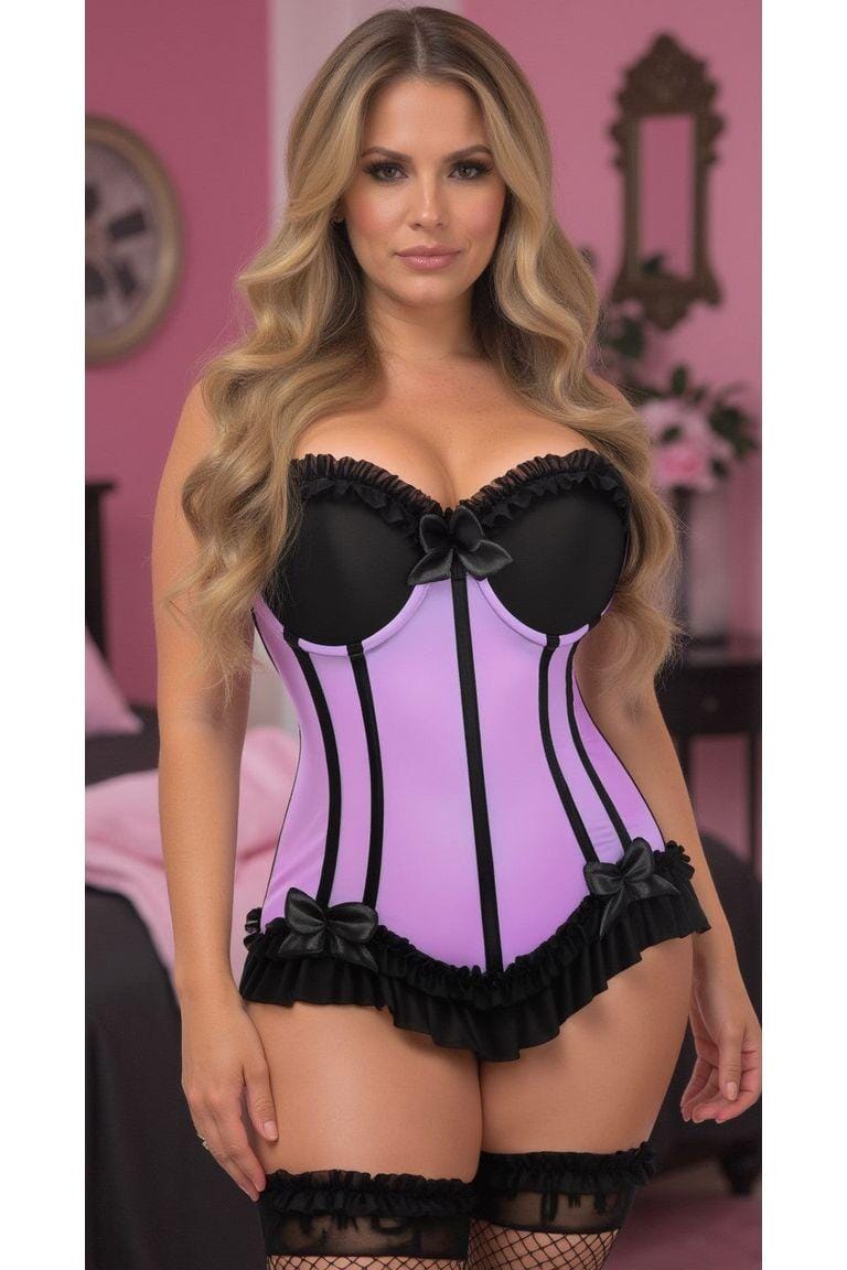 Daisy Corsets Lavish Lt Purple w/Black Lycra Hook & Eye Stretch Bustier Corset in Purple 