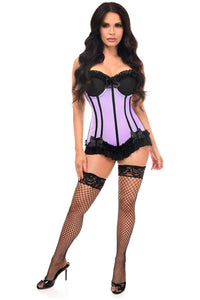 Daisy Corsets Lavish Lt Purple w/Black Lycra Hook & Eye Stretch Bustier Corset in Purple 