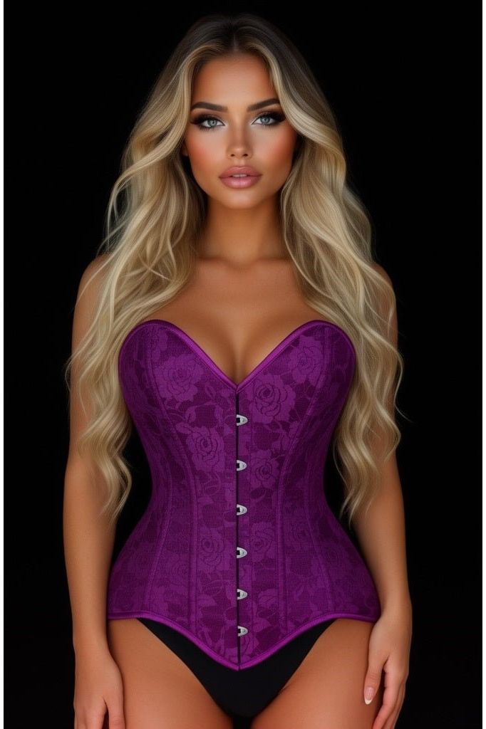 Lavish Magenta Lace Overbust Corset Sweetheart Neckline Busk Closure