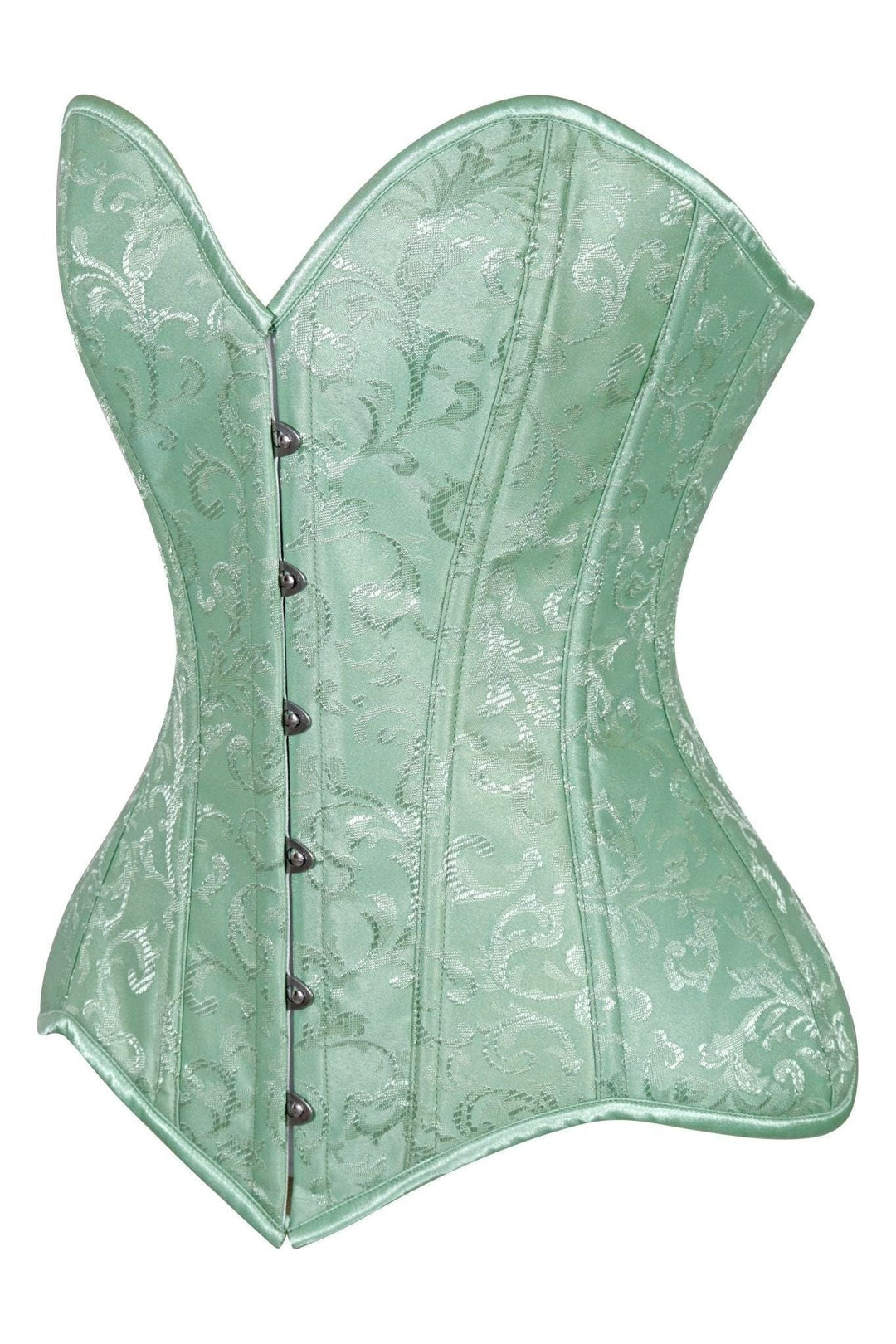 Lavish Mint Green Brocade Overbust Corset W/Busk Closure