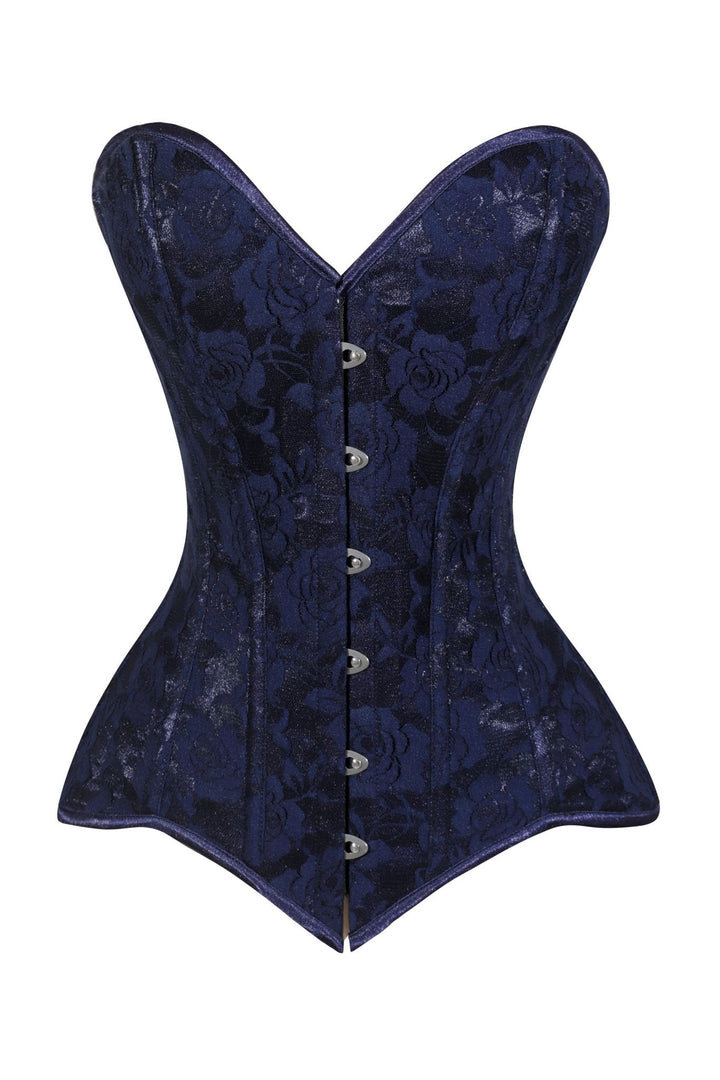 Lavish Navy Blue Lace Overbust Corset Sweetheart Neckline Busk Closure
