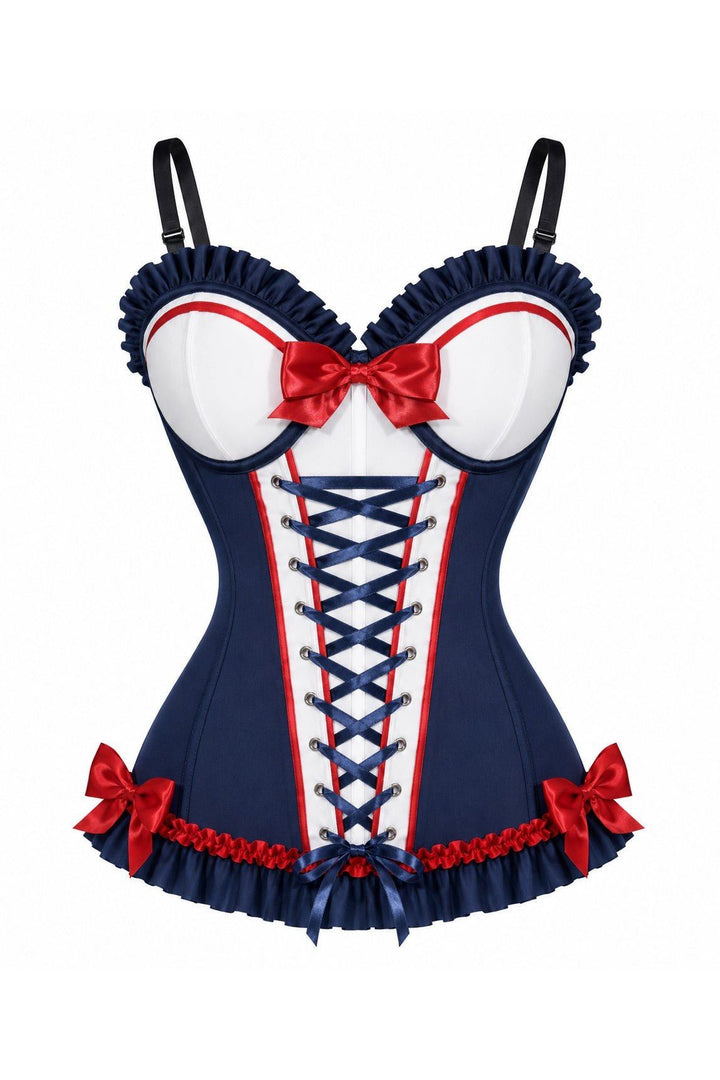 Lavish Navy/Red/White Stretch Lycra Bustier Corset with Underwire Cups