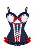 Lavish Navy/Red/White Stretch Lycra Bustier Corset with Underwire Cups