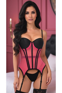 Daisy Corsets Lavish Pink/Black Mesh Underwire Bustier Corset w/Garters in Pink  from SexyShoes.com
