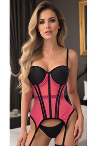 Daisy Corsets Lavish Pink/Black Mesh Underwire Bustier Corset w/Garters in Pink 