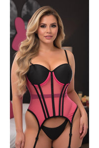 Daisy Corsets Lavish Pink/Black Mesh Underwire Bustier Corset w/Garters in Pink 
