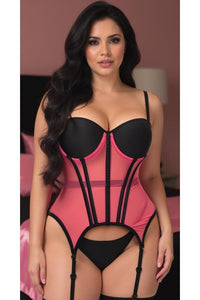 Daisy Corsets Lavish Pink/Black Mesh Underwire Bustier Corset w/Garters in Pink 