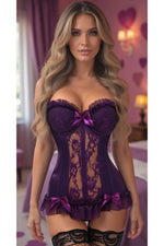 Lavish Plum Lycra & Lace Hook & Eye Stretch Bustier Corset