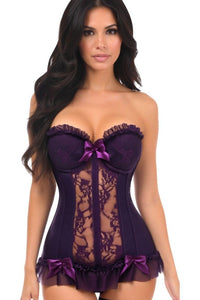 Daisy Corsets Lavish Plum Lycra & Lace Hook & Eye Stretch Bustier Corset in Purple 