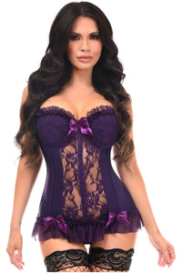 Daisy Corsets Lavish Plum Lycra & Lace Hook & Eye Stretch Bustier Corset in Purple 