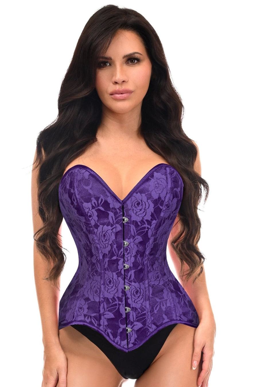 Lavish Purple Lace Overbust Corset Sweetheart Neckline Busk Closure