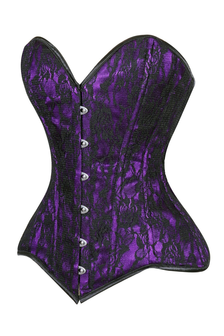 Lavish Purple/Black Lace Overbust Corset Sweetheart Neckline Busk Closure