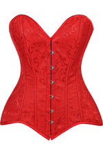 Lavish Red Brocade Overbust Corset W/Busk Closure