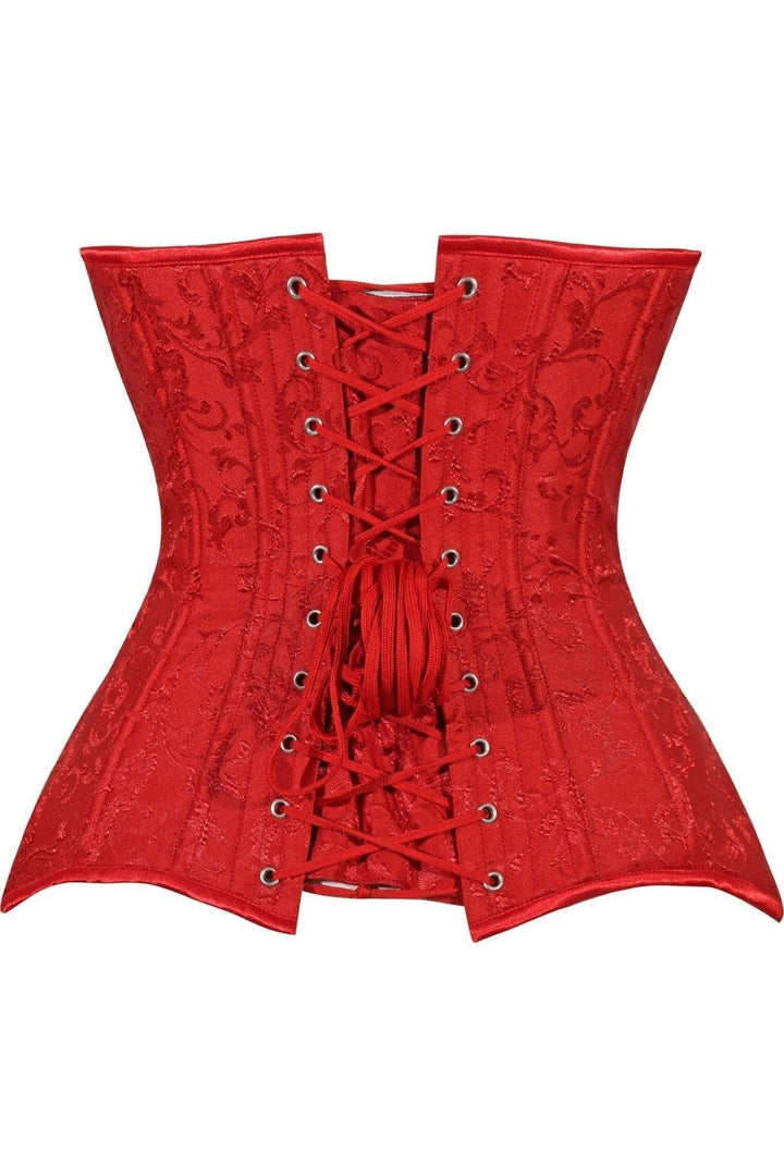 Lavish Red Brocade Overbust Corset W/Busk Closure