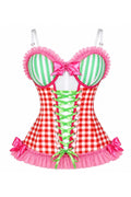 Lavish Red Gingham/Pink/Green/White Bustier Corset with Underwire Cups