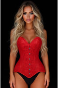 Lavish Red Lace Overbust Corset Sweetheart Neckline Busk Closure