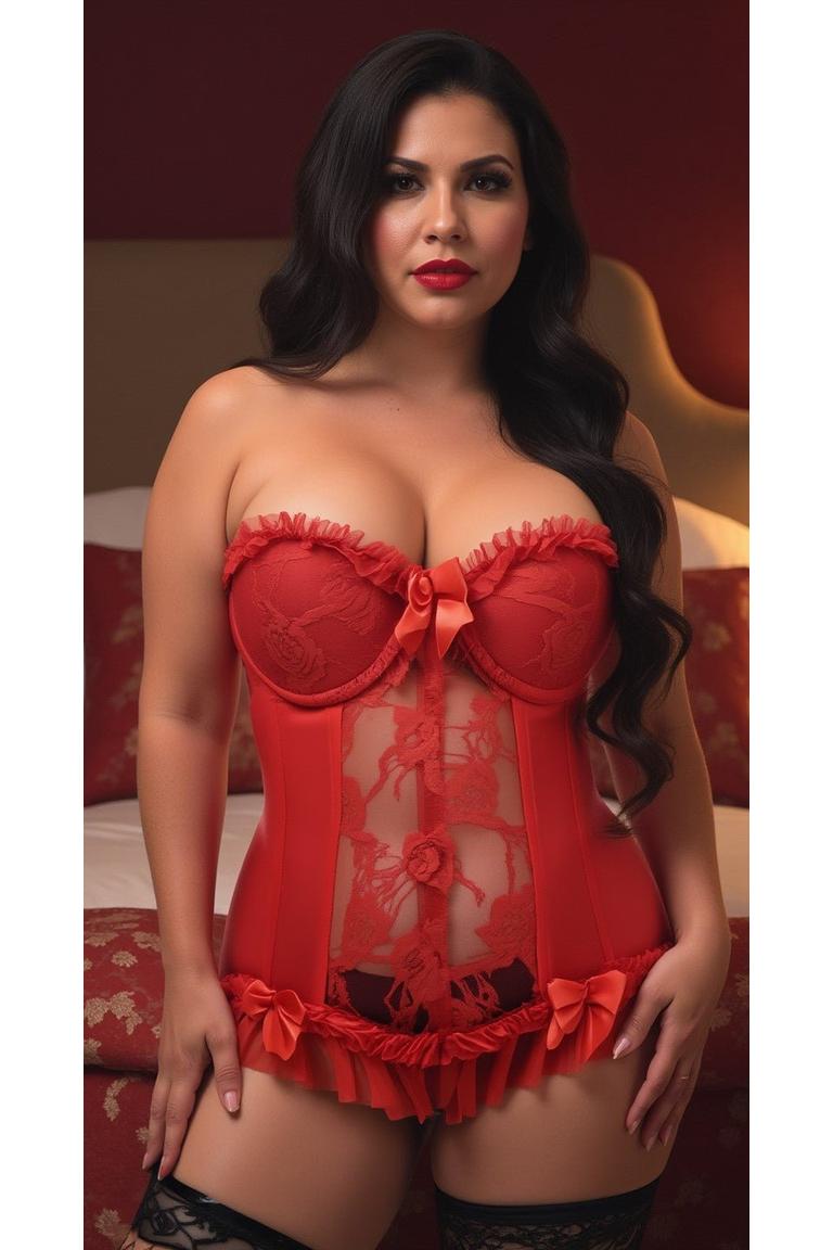 Daisy Corsets Lavish Red Lycra & Lace Hook & Eye Stretch Bustier Corset in Red 
