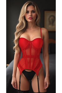 Daisy Corsets Lavish Red Mesh Underwire Bustier Corset w/Garters in Red  from SexyShoes.com