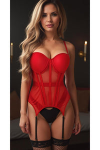 Daisy Corsets Lavish Red Mesh Underwire Bustier Corset w/Garters in Red 