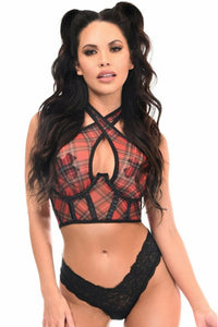 Daisy Corsets Lavish Red Plaid Mesh Underwire Cincher w/Built In Halter Top in Red  from SexyShoes.com