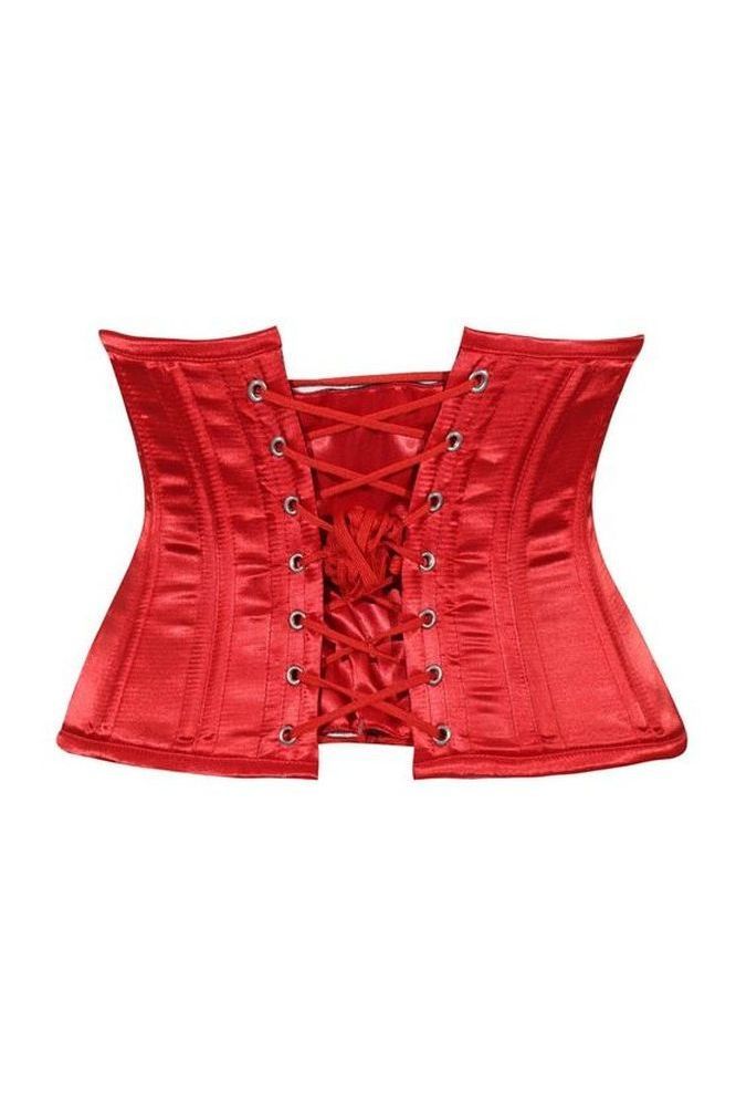Lavish Red Satin Mini Cincher Underbust Corset Waist Cincher Busk Closure